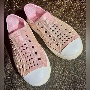 Skechers Girls Pink Glitter Foamies Flexible Molded Slip-On Shoes - Size 12